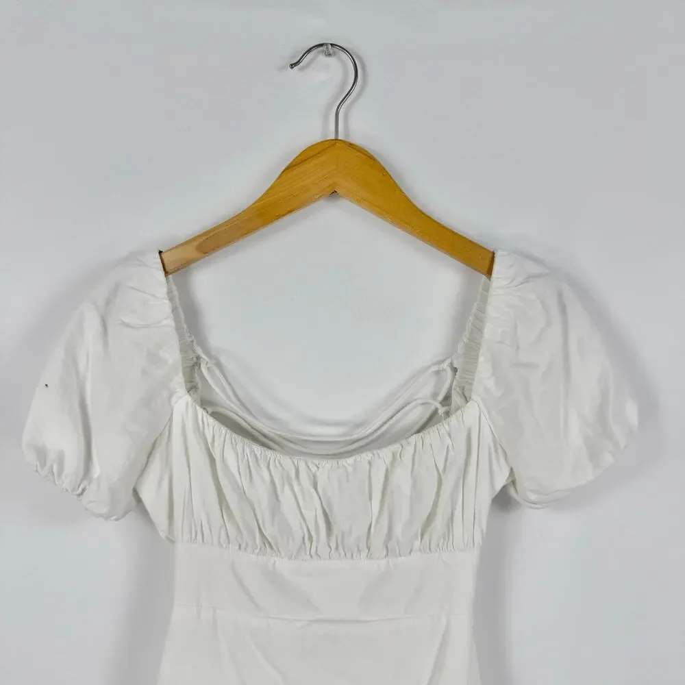 Louna Women’s Tie Back Puff Sleeve Cotton Mini Dress XS White Bachelorette